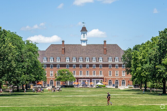 The Main Quad of The University of Illinois is a quick walk from Campustown.