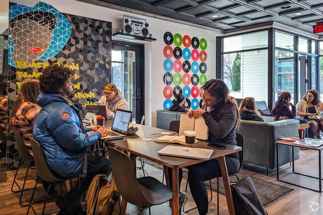 The Get Down Coffee Co. offers freshly brewed coffee in a cozy and hip atmosphere.