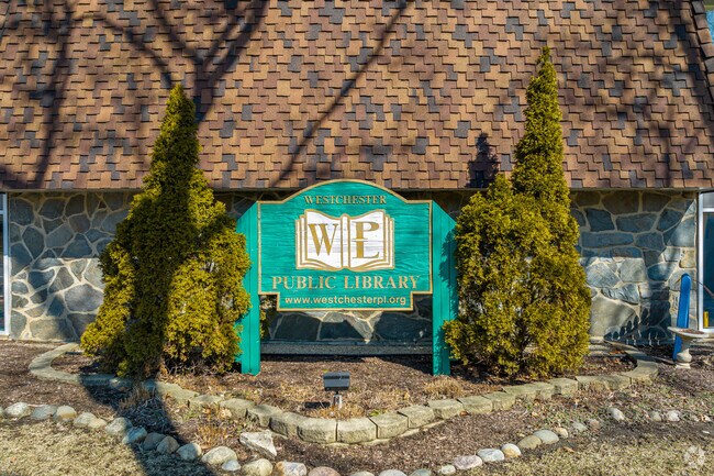 A colorful sign welcomes patrons to the Westchester neighborhood's library.