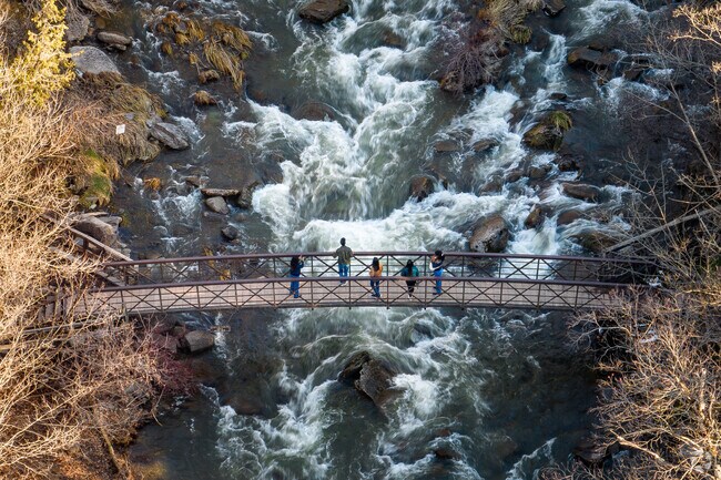 At the bottom of Chittenango falls, a bridge crosses Chittenango creek.
