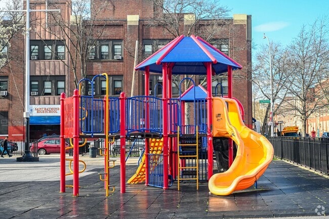 Caserta Playground offers basketball courts and play structures.