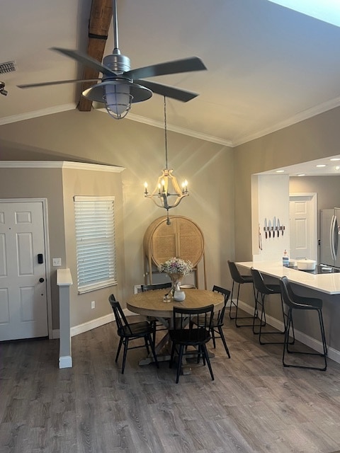 Open dining space with modern chandelier and natural light.