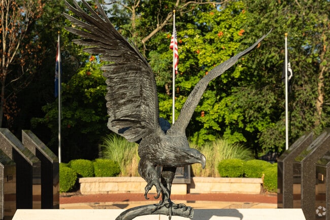 Margaret Stoecker Park has a bronze eagle statue at the heart of a Veterans Memorial.