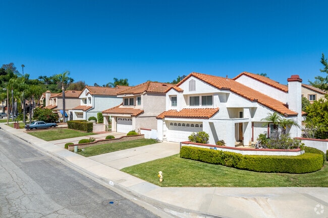 Spanish-style homes line the streets of Phillips Ranch in Southern California.