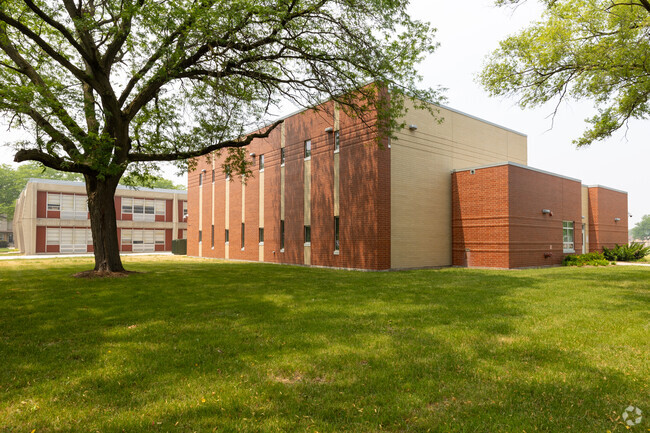 Dunne Technology Academy green grase open space, tree shaded, Chicago, IL.