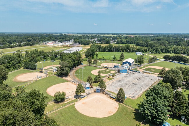 The Camden-Wyoming Little League complex features multiple ballfields for youth sports.