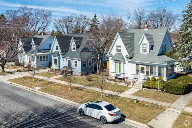 A row of perfect tudor-style homes lines the streets near downtown Delavan.