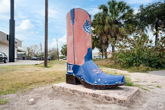 The city of Mercedes has sponsored cowboy boots on the corners of downtown main streets.