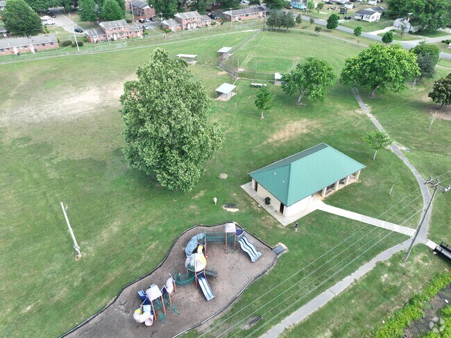 An elevated view of the playground and Wide Shot in Fairview Park, Athens, AL.