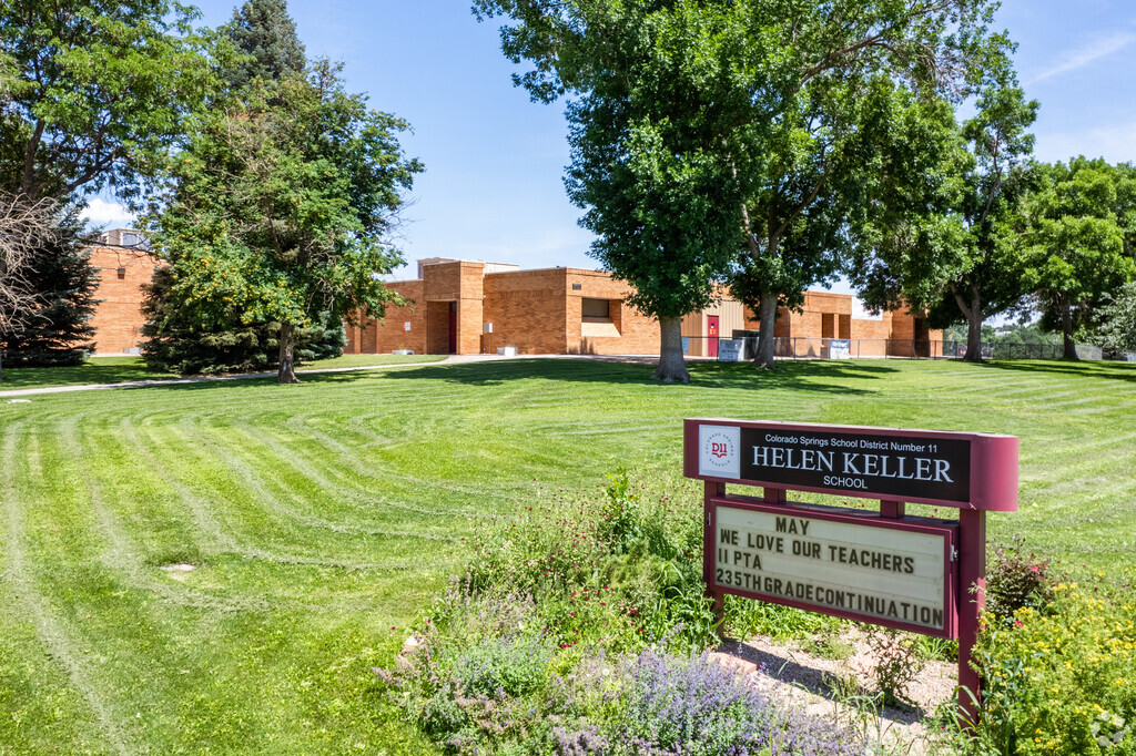 The school sign at Hellen Keller Elementary School in Vista Grande, Colorado.