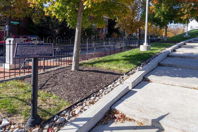 Historical facts are displayed outside of the Duke Ellington School of the Arts.