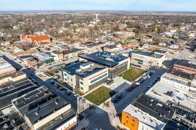 The downtown square of Indianola is centered around a brand-new courthouse and justice center.