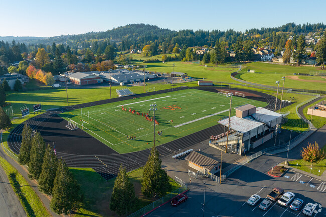 The Washougal High School football time practices on the football field on 39th St in Washougal.
