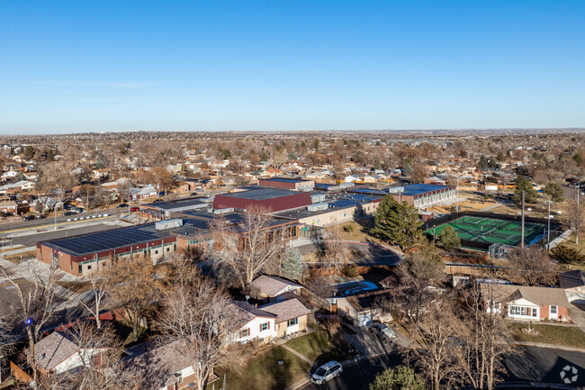 Single Family homes and townhomes surround STEM Lab School in Northglenn, Colorado.