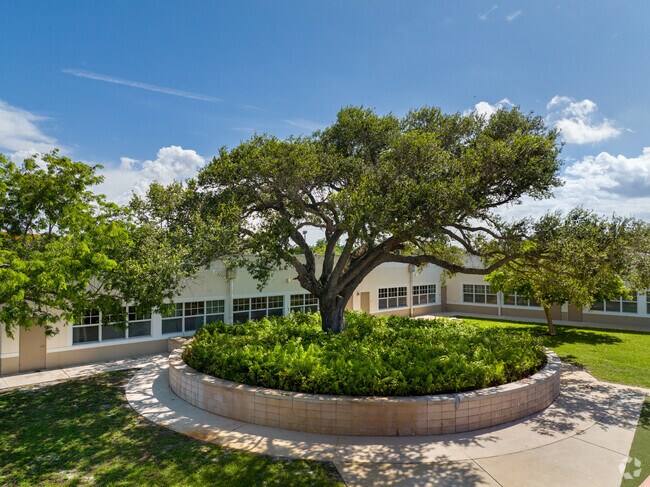 Students of J. C. Mitchell Elementary School can enjoy the courtyard.