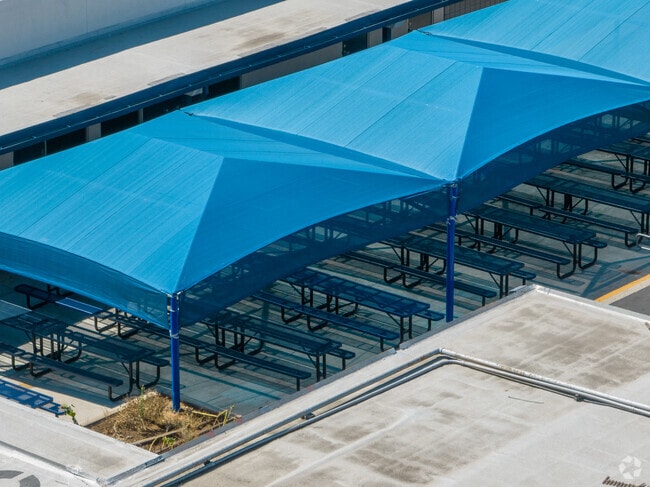 Shaded seating for lunches at Rose Drive Elementary.