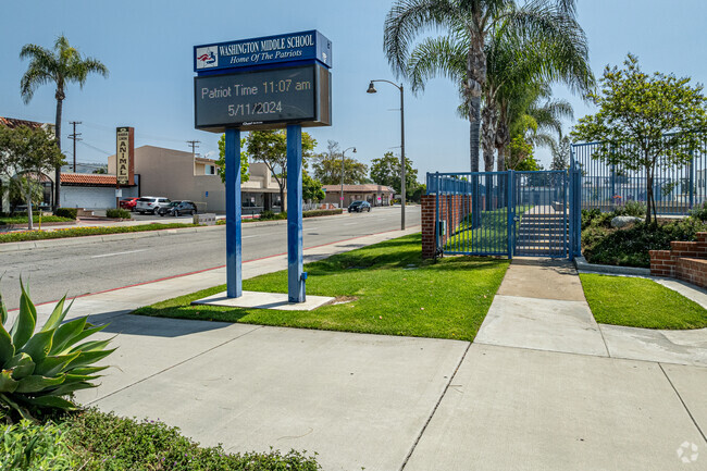 The front informative sign at Washington Middle School in La Habra.