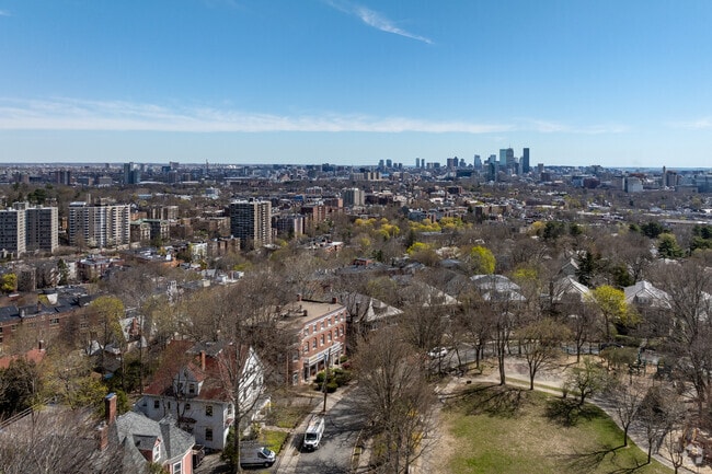Schick Park offers a birds eye view over Washington Square to Downtown Boston.