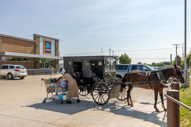 Stock up on groceries at the local Aldi, just outside New Paris.