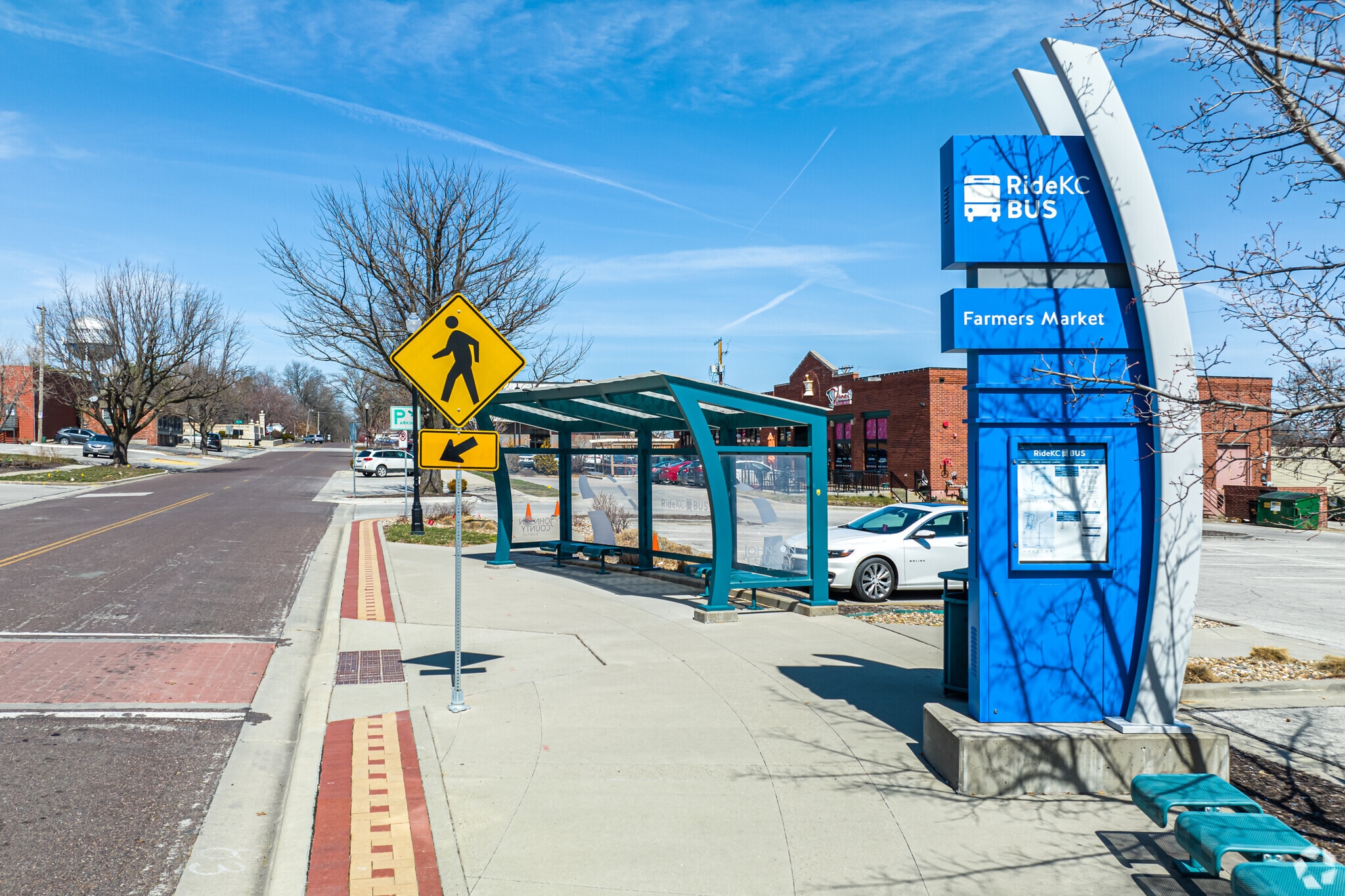 Jump on the bus to get around town in Downtown Overland Park.