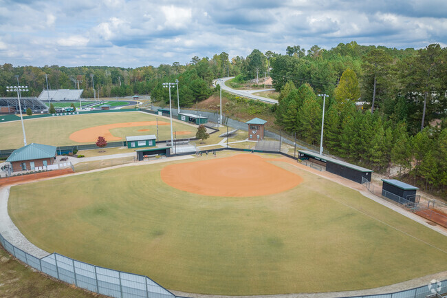 low altitude aerial shot of the softball field