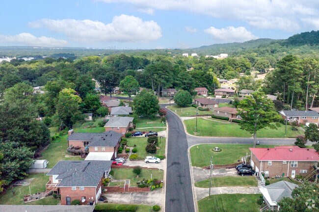 Tarpley City features wide streets and views of Red Mountain in Birmingham.