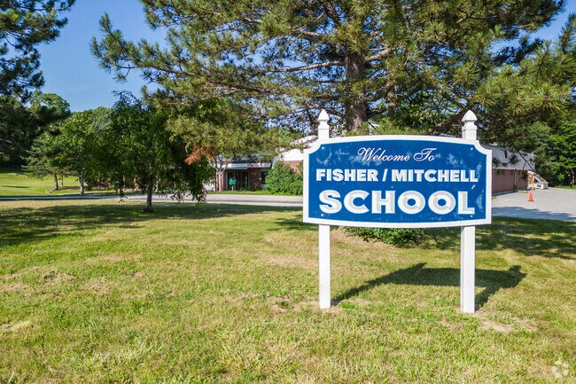 The Fisher-Mitchell School welcome sign.