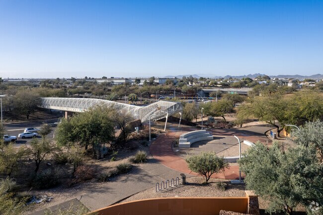 Across from Rincon Heights, Iron Horse Park has Tucson's famous snake bridge by downtown.