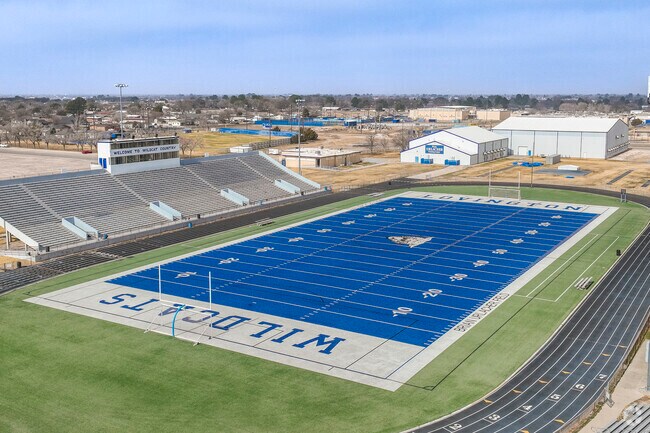 The Lovington High Wildcats football team plays in the school’s 5000-seat stadium.