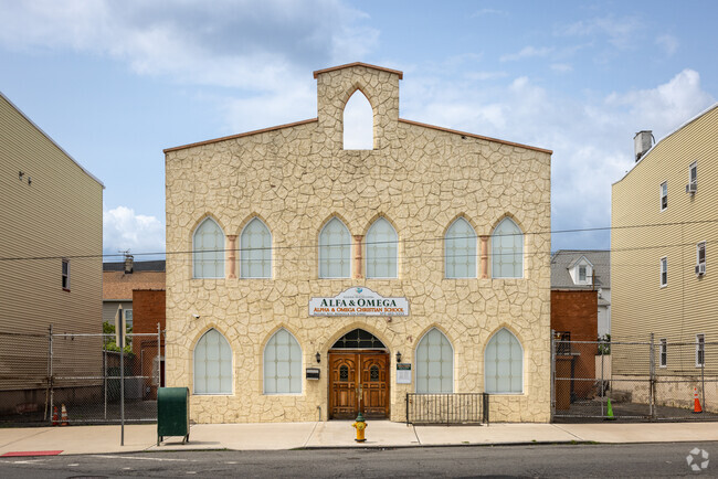 A straight-on view of the Alpha & Omega Christian School, Newark, NJ.