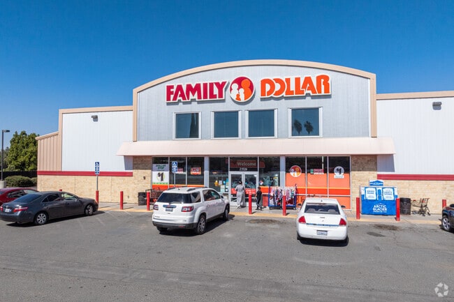 The Family Dollar in Terra Bella offers groceries and household staples for nearby residents.