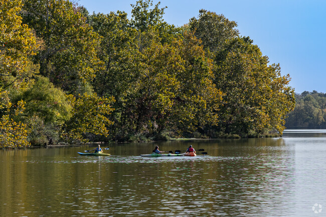 Families enjoy renting kayaks or bringing their own boats to put in at Lake Fayetteville.