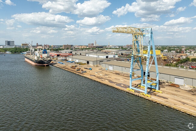A crane awaits the next shipment of goods arriving at Camden's Central Waterfront port.