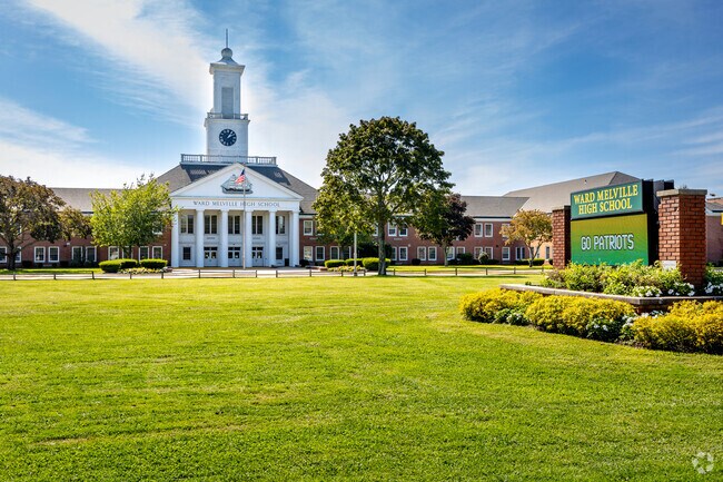 Ward Melville High School fosters community pride in the Three Village district near Old Field.