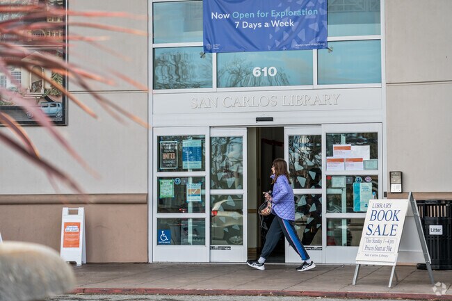 Dive into a world of books at the San Carlos Library, open every day near Beverly Terrace.