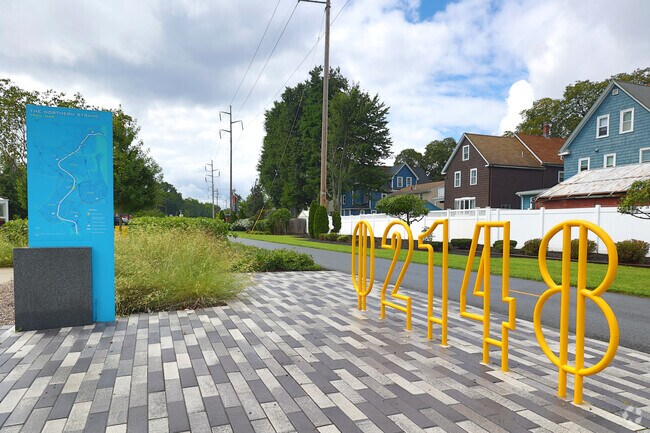 Artistic racks line the bike paths in the Maplewood neighborhood in Malden, MA.