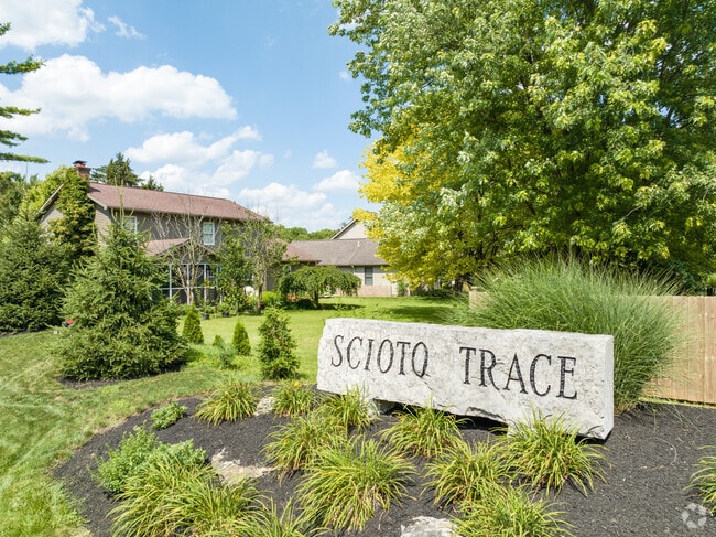 The sign for Scioto Trace is located by the entrance to the neighborhood.
