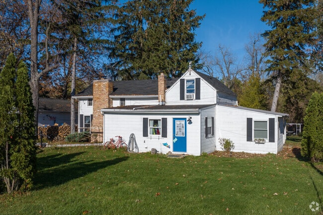 This Kankakee home has a bright blue front door.