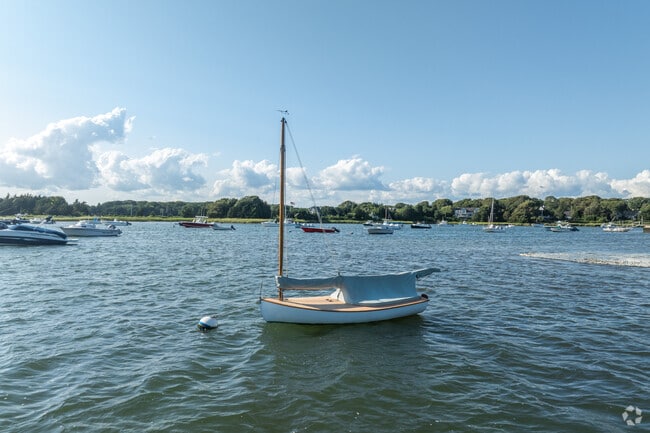 A small sailboats sways in the win in North Falmouth.