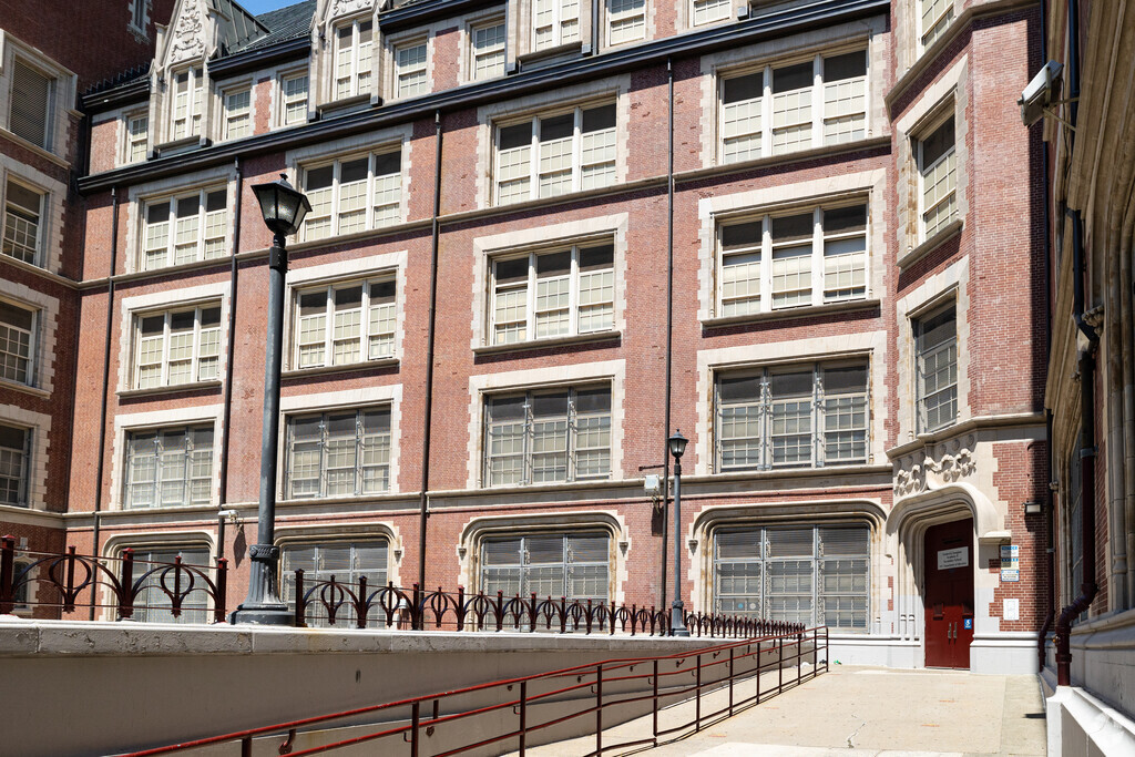 The Wadleigh Secondary School for the Performing and Visual Arts enjoys classic architecture in Harlem, New York.