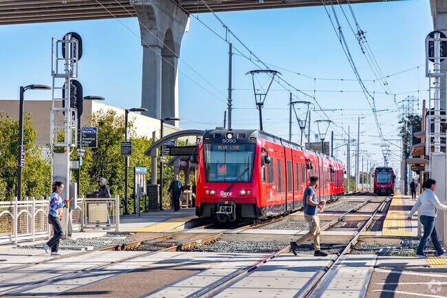 A trolley station is in the heart of Barrio Logan offers easy transportation.