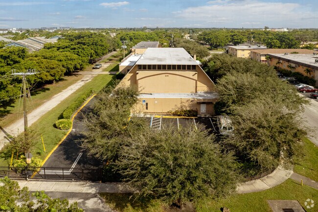 Aerial view of Upper Room Christian Faith Center and Academy in Lauderhill, FL.