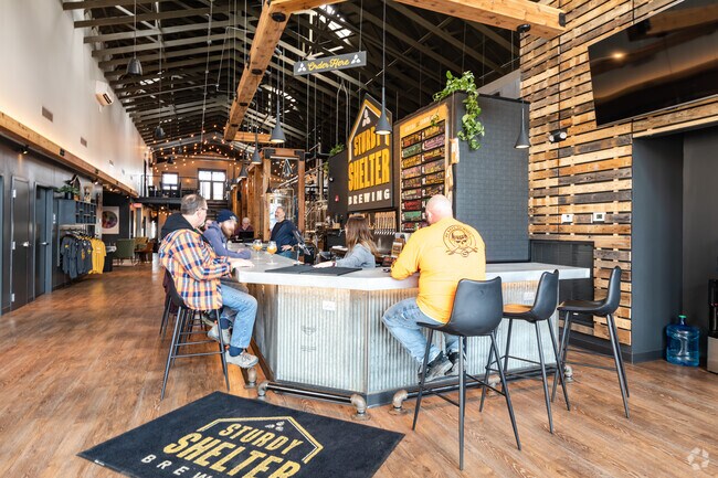 Sturdy Shelter Brewery offers an upscale industrial atmosphere in Batavia Historic District.