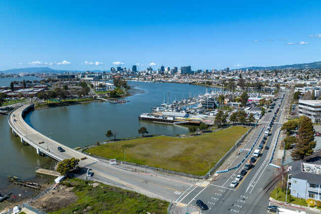 Coast Guard Island Bridge offers scenic views over the water in the Embarcadero neighborhood.