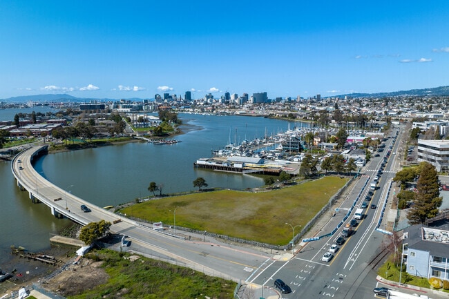 Coast Guard Island Bridge offers scenic views over the water in the Embarcadero neighborhood.