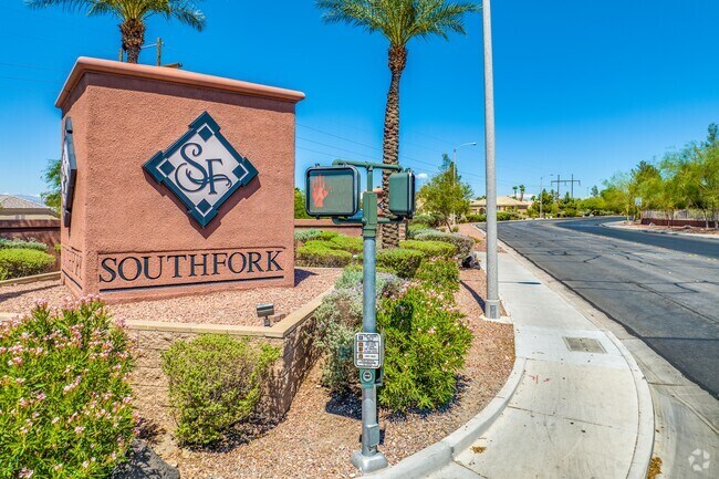 The monument sign and entrance of the Henderson Nevada enclave neighborhood of South Fork.