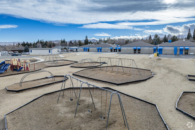 An aerial view of the back play yard at Elizabeth Lenz Elementary School.