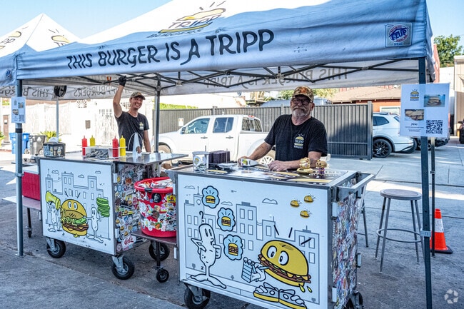 This Burger Is a Tripp serves bold, creative burgers at Elysian Valley’s vibrant outdoor market.