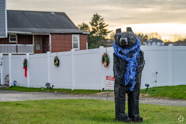 A carved black bear decorates a yard in Nicholson Township’s countryside.