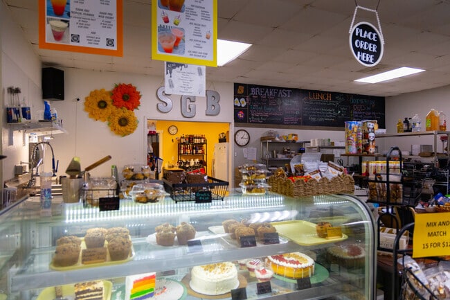 Sweet G’s Bakery and Cafe near Washington Township displays a variety of cakes and pastries.